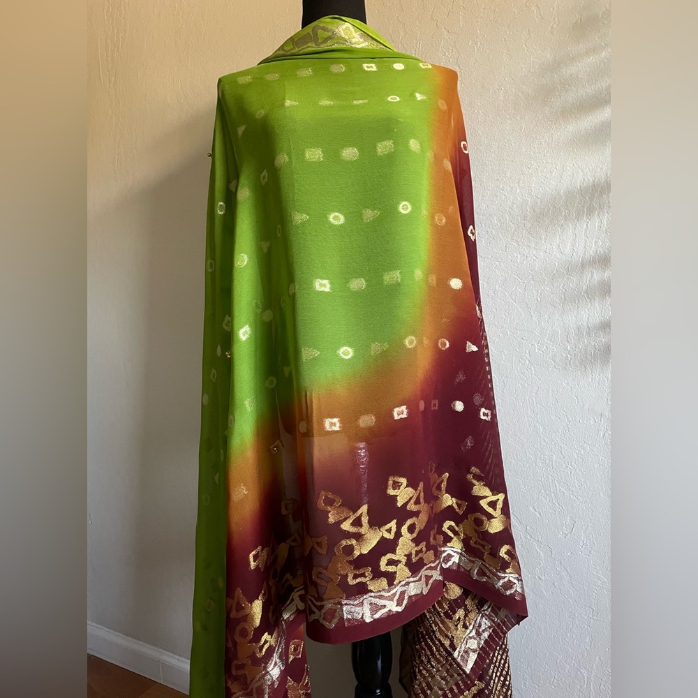 Gradient burgundy and green chiffon wrap